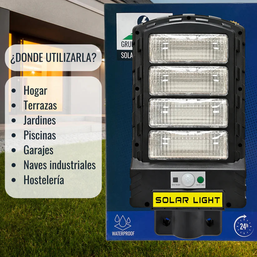 1 + 1 GRATIS | PowerGLOW Profesional™ - La única lampará solar con batería extendida. (Incluye soporte, sensor movimiento, anti-lluvia, 3 modos de luz y mando).