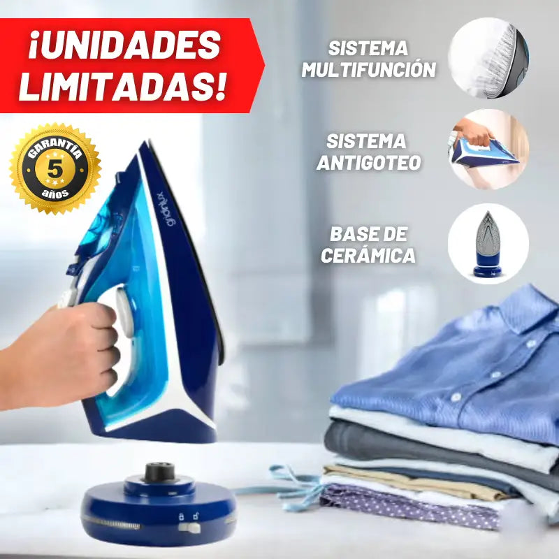 GRIDINLUX ULTRA™ - La primera plancha de vapor inalámbrica que se calienta en solo 7 segundos. (Batería duradera, 2600W, sistema antigoteo y antical).