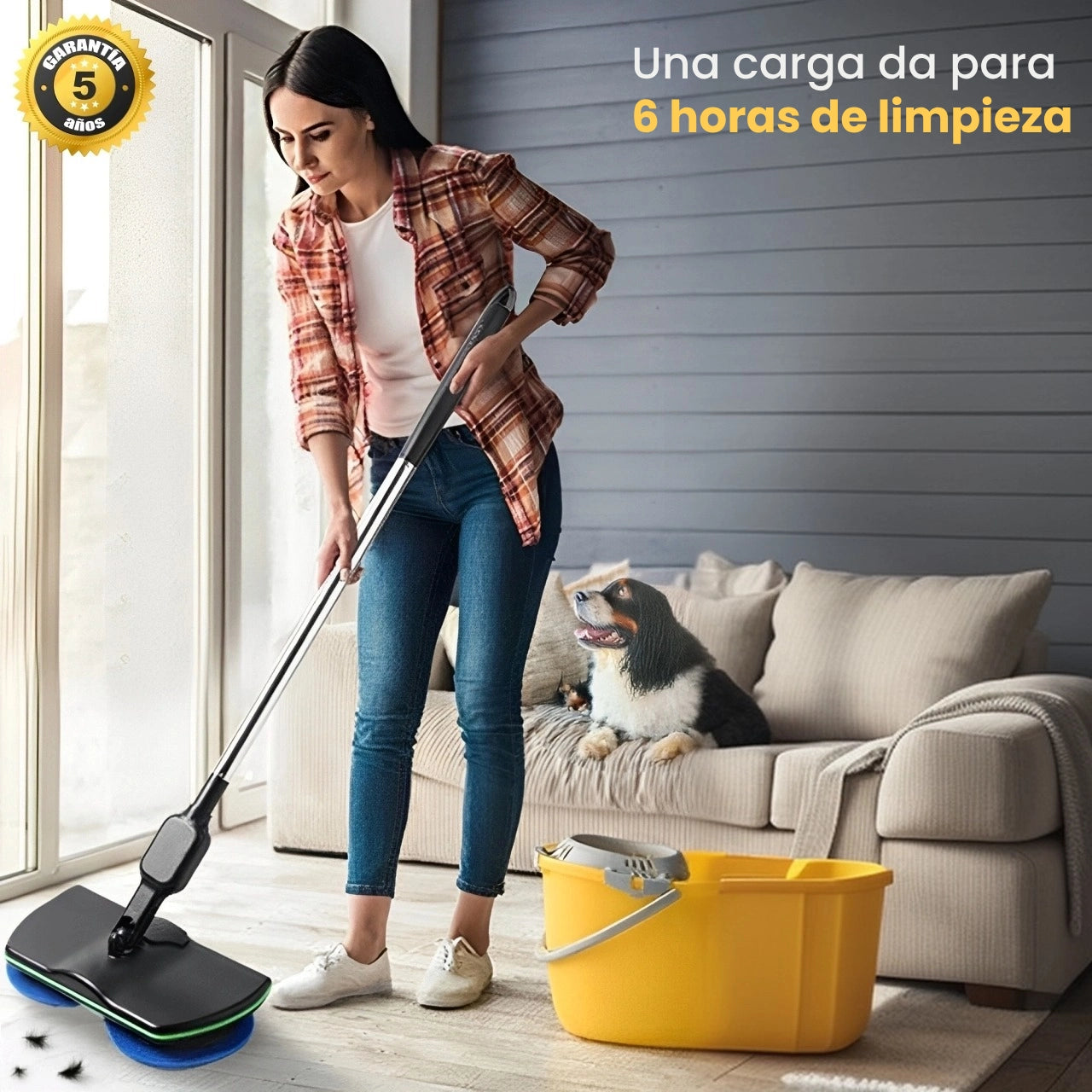 TurboClean™ La primera mopa electrica recargable que hace que limpiar los pelos de tu perro sea 3 veces más rapido. (Incluye GRATIS 4 mopas reutilizables)