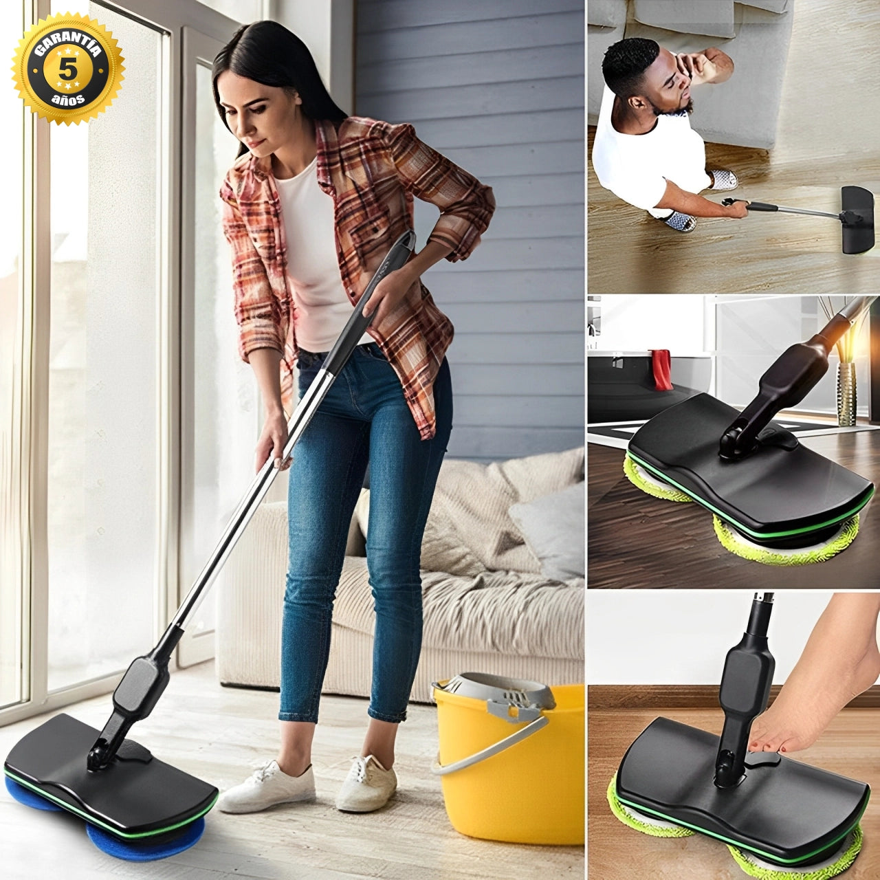 TurboClean™ La primera mopa electrica recargable que hace que limpiar sea 3 veces más rapido. (Incluye GRATIS 4 mopas reutilizables)