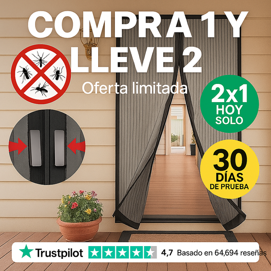 2 x MagneticPRO ORIGINAL™ - La novedosa mosquitera magnética de cierre automático (Tamaño UNIVERSAL 1m x 2m, apto para cualquier superficie) +ENVÍO GRATIS