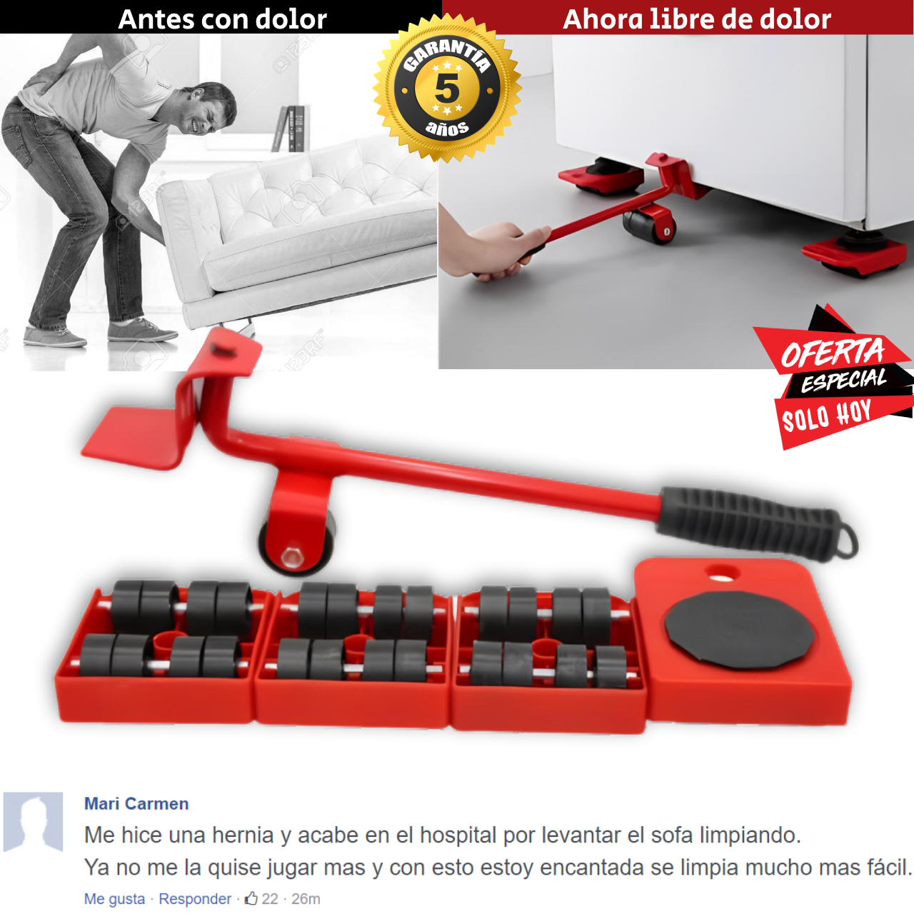 MuebleUP™  - La única forma de reducir al 100% el riesgo de provocarte una hernia. (Mueve hasta +180kg)